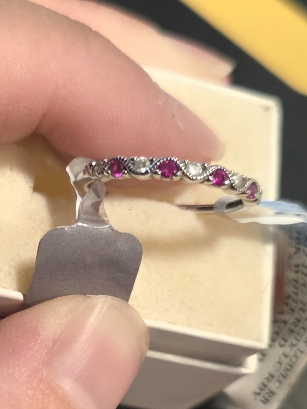 Lab Grown Diamond And Ruby Ring size 7, 10k White GOLD - Women Jewelry